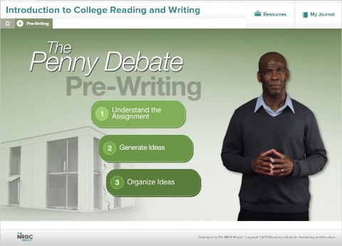 An image shows a screen shot of the sixth subsection of the unit, Pre-Writing. 